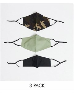 Набор из трех масок для лица с регулируемыми лямками зажимом для носа чехлом и камуфляжным принтом Asos design