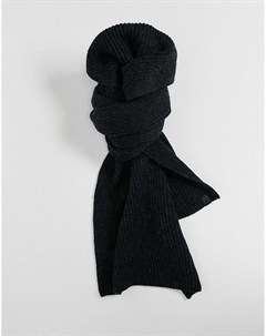 Черный меланжевый шарф из мериносовой шерсти в рубчик Allsaints