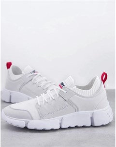 Белые замшевые кроссовки для бега с манжетами и логотипом Tommy jeans
