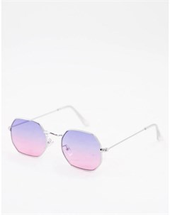 Солнцезащитные очки в серебристой металлической оправе угловатой формы с сиреневыми градиентными лин Asos design