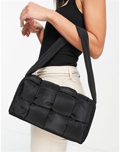 Черная объемная плетеная сумка на плечо из нейлона Asos design