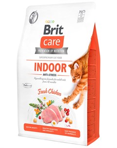 Care Cat Grain free Indoor Anti stress беззерновой для взрослых кошек живущих дома с курицей 2 2 кг Brit*