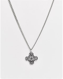 Серебристое ожерелье с большим крестом с гравировкой Wftw