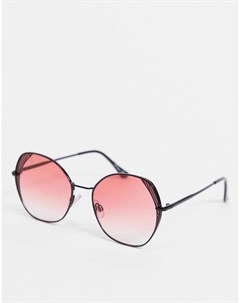 Солнцезащитные очки в стиле oversized в черной оправе неправильной круглой формы с розовыми линзами  Jeepers peepers
