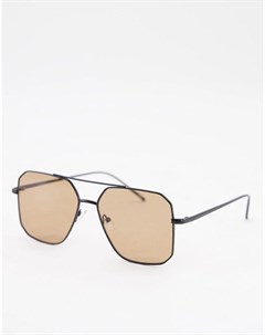 Солнцезащитные очки авиаторы в черной матовой металлической оправе с коричневыми стеклами Asos design