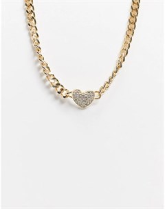 Ожерелье из золотистой цепочки с крупными звеньями с отделкой стразами в форме сердца Asos design