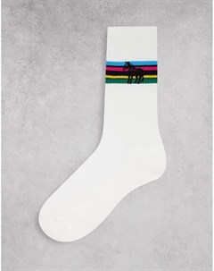 Белые спортивные носки с разноцветными полосками и логотипом зеброй Ps paul smith