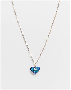 Золотистое ожерелье с синей подвеской сердцем Asos design