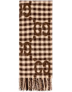 Клетчатый жаккардовый шарф с логотипом GG Gucci