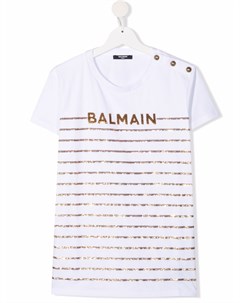 Футболка с пайетками и логотипом Balmain kids