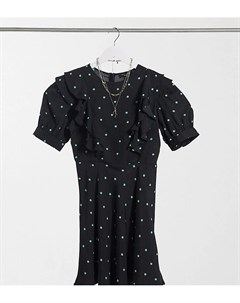 Черное платье мини в горошек с оборками New look petite