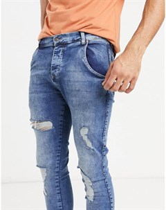 Выбеленные зауженные джинсы с потертостями Siksilk