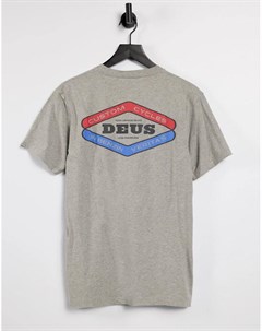 Серая меланжевая футболка с логотипом и принтом на спине Deus ex machina