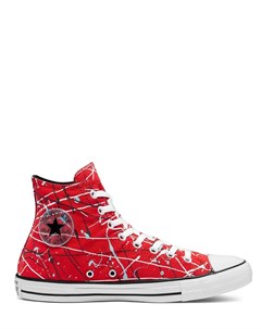 Высокие кроссовки красного цвета с принтом в виде брызг краски Chuck Taylor All Star Converse