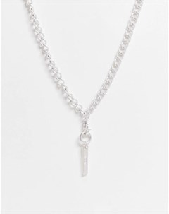 Серебристое ожерелье цепочка с прямоугольной подвеской и декоративной застежкой Icon brand