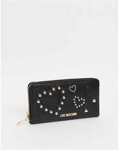 Черный прямоугольный кошелек с декоративными заклепками в форме сердечка Love moschino