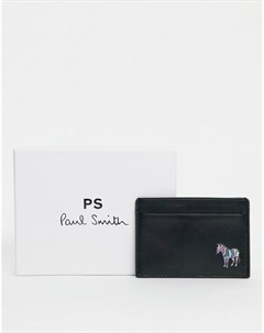 Черная кожаная кредитница с логотипом и фирменной эмблемой зебры Ps paul smith