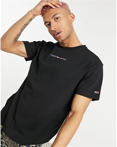 Черная футболка с маленьким логотипом на груди Tommy jeans