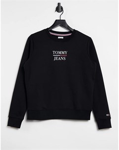 Черный свитшот узкого кроя с круглым вырезом и логотипом Tommy jeans