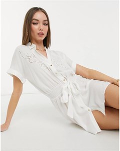 Белое пляжное платье рубашка мини с вышивкой River island