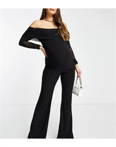 Черный комбинезон для беременных с длинными рукавами и открытыми плечами Club L London Maternity Club l maternity