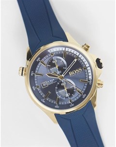Мужские часы с хронографом и синим силиконовым ремешком Boss