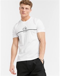 Белая футболка с полоской и логотипом по центру Calvin klein