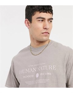 Светло коричневая окрашенная oversized футболка с принтом Human Nature New look