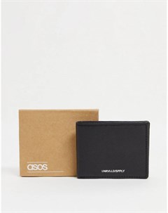 Черный кожаный бумажник двойного сложения с контрастной внутренней отделкой светло коричневого цвета Asos design