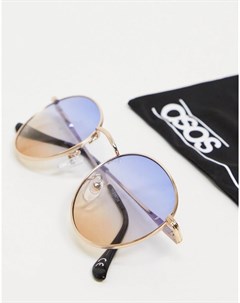Круглые солнцезащитные очки с металлической золотистой оправой и градиентными сине коричневыми стекл Asos design