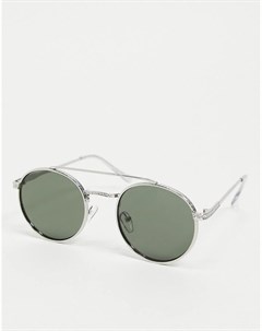 Круглые солнцезащитные очки в серебристой металлической оправе с планкой над переносицей и линзами G Asos design