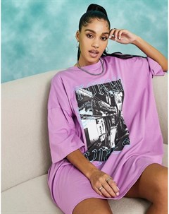 Свободное фиолетовое платье футболка с надписью Tokyo Vibes Asos design