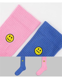 Набор из 2 пар спортивных носков с вышитыми смайликами Asos design