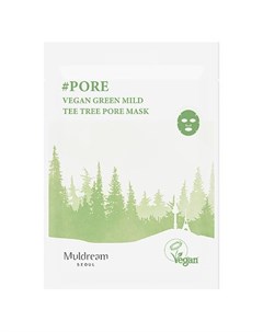 Маска для лица VEGAN GREEN MILD с маслом листьев чайного дерева успокаивающая и для сужения пор 25 м Muldream