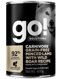 Solutions Carnivore беззерновые для собак и щенков с рубленым ягненком и мясом дикого кабана 400 гр  @go