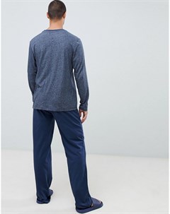 Хлопковый пижамный комплект темно синего цвета с длинными рукавами Tokyo laundry