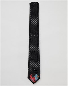 Черный узкий галстук с узором в горошек и цветочным принтом Paul smith