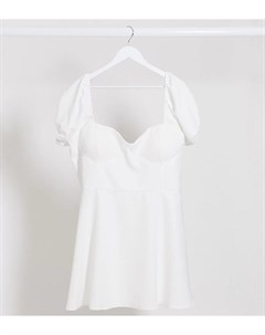 Белое платье с пышными рукавами Lasula plus