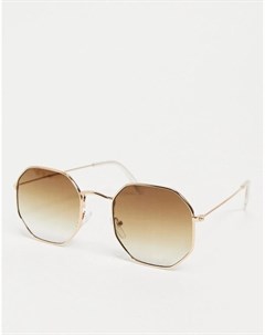 Золотистые солнцезащитные очки в металлической шестиугольной оправе с градиентными коричневыми линза Asos design