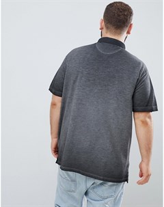 Черная футболка поло из ткани пике с короткими рукавами и выцветшим эффектом Plus Replika