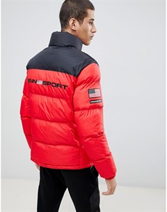 Красная дутая куртка с небольшим логотипом Penn sport