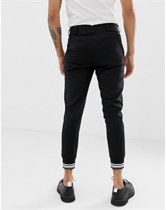 Строгие черные брюки с полосками на манжетах Solid