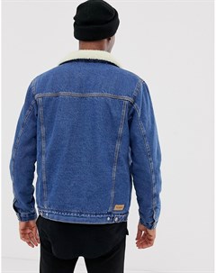Синяя джинсовая куртка с подкладкой из искусственного меха Pull & bear