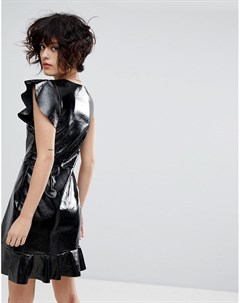 Блестящее платье мини из искусственной кожи с эффектными оборками J.o.a