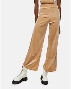 Бежевые велюровые брюки с широкими штанинами Topshop