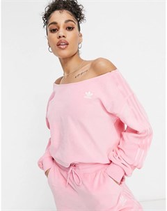 Велюровый свитшот ярко розового цвета с открытыми плечами Relaxed Risque Adidas originals