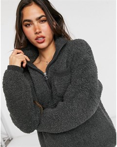 Плюшевый свитер дымчато серого цвета с короткой молнией Aerie