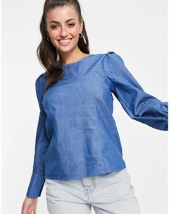 Голубая джинсовая блузка с отделкой Vila