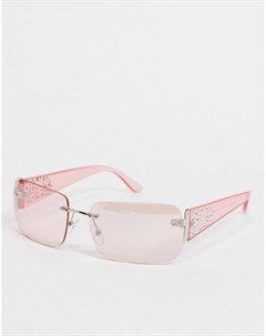 Розовые солнцезащитные очки прямоугольной формы без оправы с блестящей отделкой на заушниках Asos design