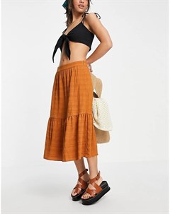 Фактурная юбка миди цвета оранжевой тыквы от комплекта Vila
